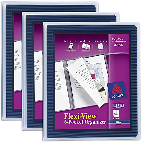 Avery Flexi-View 6 Pocket Organizer, Holds up to 150 Sheets, 3 Blue Document Organizers (47696) - style: 3 Pack