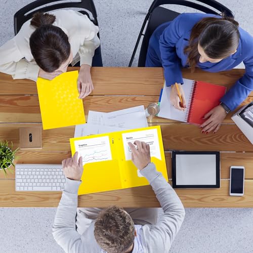 ViVin Plastic Folders with Pockets and Prongs,24 Pack,Heavy Duty 2-Pocket File Folder with 3 Fasteners,Fits Letter Size Paper,for School Home and Office(Bright Yellow) - color: Bright Yellow, size: 24 PACK