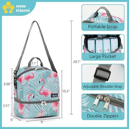 NEW TILAMI Kids Lunch Bag Double Insulated for tilami Rolling Backpack Girls Boys forTravel School Picnic, Tropical Flamingo Teal - color: Tropical Flamingo Teal