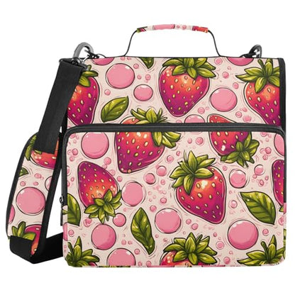 3 Ring Zipper Binder Strawberry Pink Bubbles Binders Bag with Shoulder Strap 500 Sheets Paper Organizer Trapper Keeper Documents Storage File Folder for School Office - color: A427