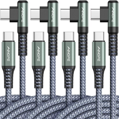 AINOPE USB C to USB C Cable (60W 4Pack 3.3+3.3+6.6+6.6ft) C to C Cable Fast Charging Type C Charger Fast Charging, Right Angle for Charging Fit for iPhone 17 Pro Max Samsung iPad - color: Grey, size: 3.3+3.3+6.6+6.6FT