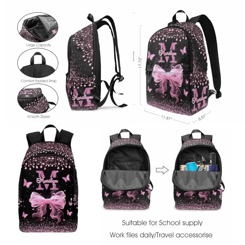 MyPupSocks Personalized School Backpack for Girls, Custom Glitter Butterfly Girls Backpack with Lunchbox for Kids, Customized Kids Bookbag Knapsack Schoolbag Casual Daypacks for Teens Children - color: Multi 02