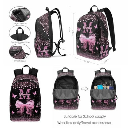 MyPupSocks Personalized School Backpack for Girls, Custom Glitter Butterfly Girls Backpack with Lunchbox for Kids, Customized Kids Bookbag Knapsack Schoolbag Casual Daypacks for Teens Children - color: Multi 02
