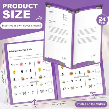 Henoyso 24 Pcs Plastic Folders with Clear Front Pockets Heavy Duty Take Home Back to School Pockets Homework Folders for School Students Parent Teacher Classroom Communication (Purple) - color: Purple