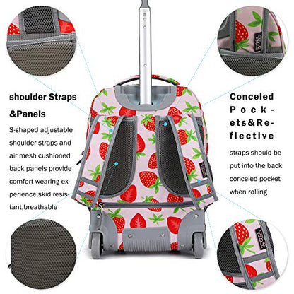 Tilami Rolling Backpack 18 inch Wheeled Backpack School College Student Travel Trip Boys and Girls - color: Strawberry
