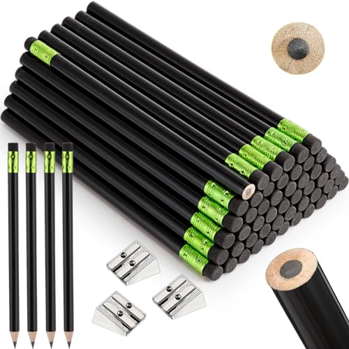 Fainne 48 Pcs Fat Pencils Jumbo Big Thick Large Pencils and 3 Pieces Sharpeners for Kids Beginners Preschoolers Kindergarten School Office Supplies(Black,Round) - color: Black, style: Round