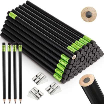 Fainne 48 Pcs Fat Pencils Jumbo Big Thick Large Pencils and 3 Pieces Sharpeners for Kids Beginners Preschoolers Kindergarten School Office Supplies(Black,Round) - color: Black, style: Round