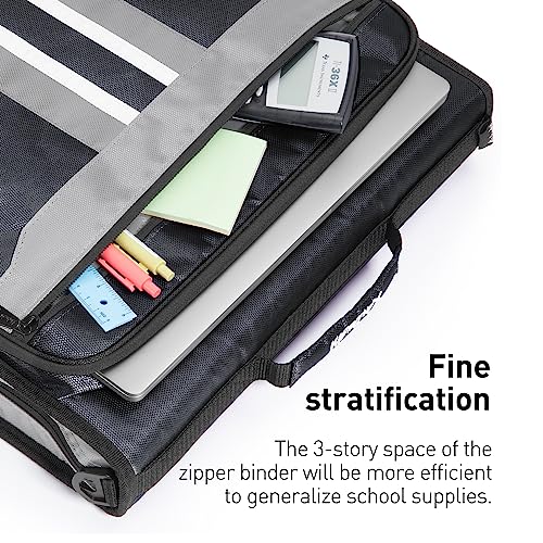 2-Inch 3 Rings Zipper Binder, Holds 15-Inch Laptop, Handle and Shoulder Strap Included, Black - color: Dark