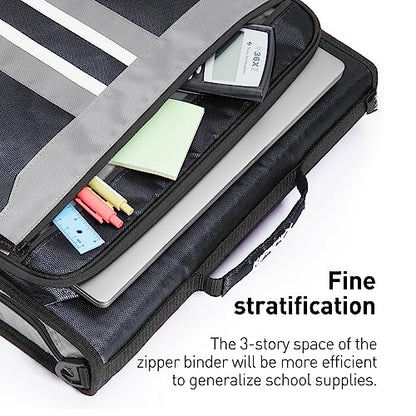 2-Inch 3 Rings Zipper Binder, Holds 15-Inch Laptop, Handle and Shoulder Strap Included, Black - color: Dark