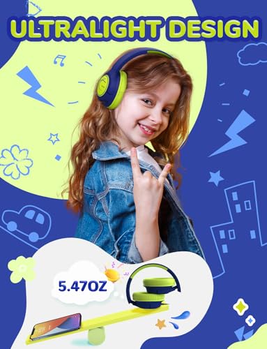 iClever Kids Headphones, Childrens Headphones for Kids 85dBA Safe Volume Limit, Stereo Sound Foldable Over Ear, 3.5mm Jack Boys Girls Headphone for School/Travel/Tablet/PC, Blue Green - color: Green