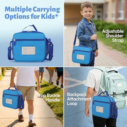 Itslife Bento Box for Kids Set, Insulated Food Container,Kids Lunch Box, 7 oz Thermos for Hot Food, 12 oz Thermos Water Bottle, Reusable Insulated Ice Bag & Fork Spoon Utensils Camping Travel Blue - color: Blue