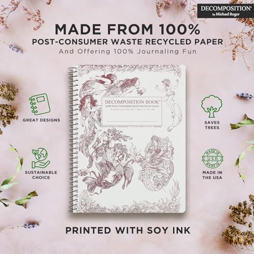 Decomposition Mermaids College Ruled Spiral Notebook - 9.75 x 7.5 Journal with 160 Lined Pages - 100% Recycled Paper - Cute Notebooks for School Supplies, Home & Office - Made in USA - color: Mermaids