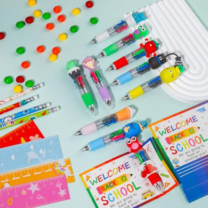CZWZ 30 Set Cute Multicolor Pens in One 4-in-1 Fun Pens Bulk with 30 Gift Cards for Kindergarten Party Welcome Back To School Student Gift Bulk Office School Exchange Gifts - style: 30Set-Back To School