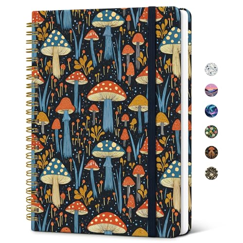 Taja Lined Spiral Journal Notebook for Women, Pretty College Ruled Notebook for Work & Note Taking, A5 Hardcover Journal for Writing, Cute Aesthetic 140 Pages, Enchanted Mushrooms - color: H-Enchanted Mushrooms