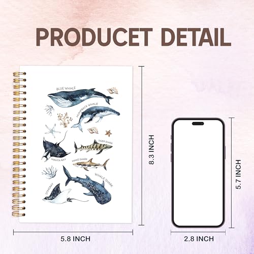 KAOWT Ocean Shark Notebook Journal, Whale Shark Gifts Office Supplies Notebooks for Note Taking, Marine Biology Ocean Journal, Beach Lover Gifts, Hardcover Spiral Notebook 5.5x8.3in - color: Summer notbook-shark