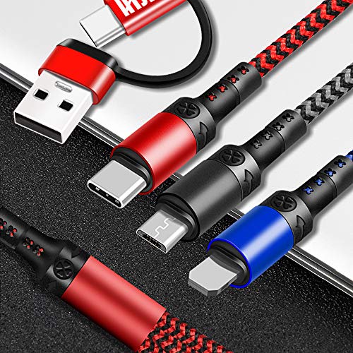 Travel Essentials, USB C Multi Charging Cable[3Pack 4ft] 6 in 1 USB A/C to USB C/Micro USB Connector Multiple Charger Cord for Cell Phone/Galaxy/PS/iPads and More