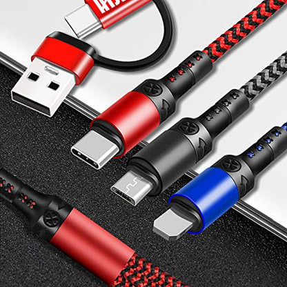 Travel Essentials, USB C Multi Charging Cable[3Pack 4ft] 6 in 1 USB A/C to USB C/Micro USB Connector Multiple Charger Cord for Cell Phone/Galaxy/PS/iPads and More