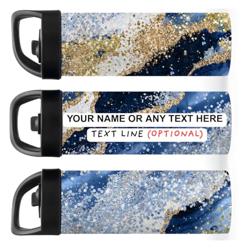 Custom Leakproof Water Bottle 20oz| Gym Tumblers| Running Cup| Adult Tumbler| Marble Sport Bottle (Blue and Gold) - color: Blue and Gold