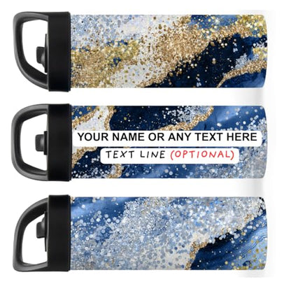 Custom Leakproof Water Bottle 20oz| Gym Tumblers| Running Cup| Adult Tumbler| Marble Sport Bottle (Blue and Gold) - color: Blue and Gold