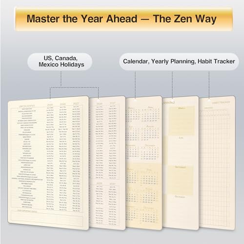 AUROPLANNER A5 Undated Planner Bamboo Cover Daily Weekly Monthly, Green | Portable Lay-Flat Notebook Organizer, 4-Month Layout, 160 Pages Cream White 100 GSM Paper, 2028 2027 2026 Calendar, Travel