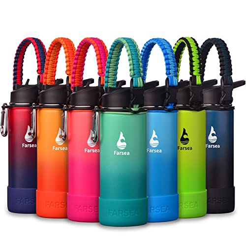 Farsea Insulated Water Bottle With Paracord Handle, Protective Silicone Boot and 2 Lids (Straw Lid & Spout Lid), Stainless Steel Water Bottle Wide Mouth, Double Wall Sweat-Proof BPA-Free, 18 oz - color: Mint/Green, size: 18 Ounces