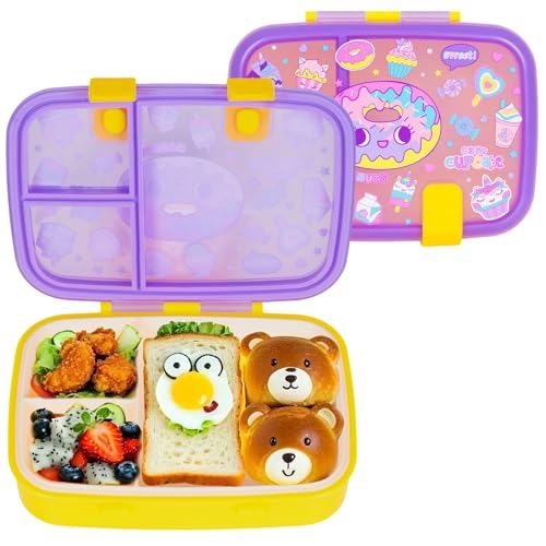 Cute Cartoon Bento Lunch Box for Kids, 800ml/27oz BPA-Free Leak-Proof Food Containers with 3 Compartments, Dishwasher Safe, Back to School Students Lunches Size for Ages 3-7 - color: B20. Dessert