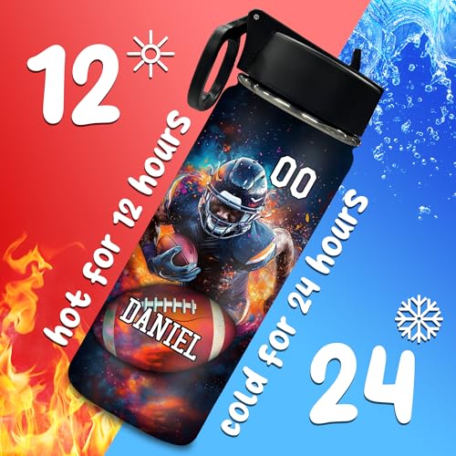 Personalized Kids Water Bottle with Name Football Player Custom Toddler Water Bottle for Children Double Wall Insulated for Christmas Halloween Birthday - color: New-Color 02