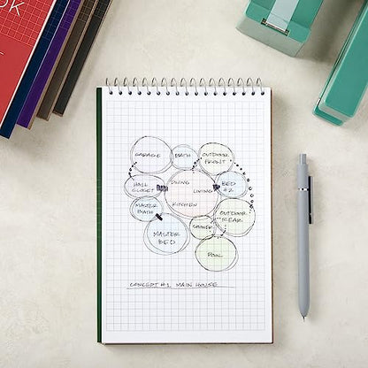Juvale 6 Pack Quad Ruled 6x9 Inch Top Bound Spiral Graph Paper Notebook - 80 Sheets / 160 Writable Page Steno Notepads for Writing, Sketching, Drawing, School Supplies (6 Colors)