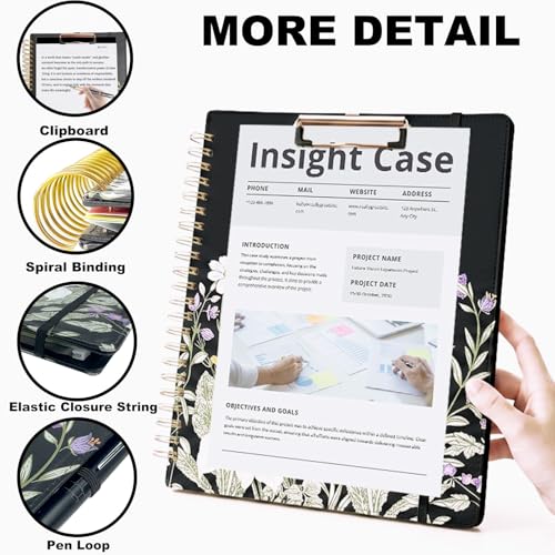 Foldable Spiral Clipboard Folio with Storage Zipper Pouch, 5 Plastic Folders with Pockets,Refillable Lined Notepad (8.5" x 11"), Hardcover Project Organizer with 36 Stickers，Weeds - color: Weeds