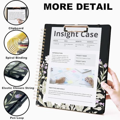 Foldable Spiral Clipboard Folio with Storage Zipper Pouch, 5 Plastic Folders with Pockets,Refillable Lined Notepad (8.5" x 11"), Hardcover Project Organizer with 36 Stickers，Weeds - color: Weeds