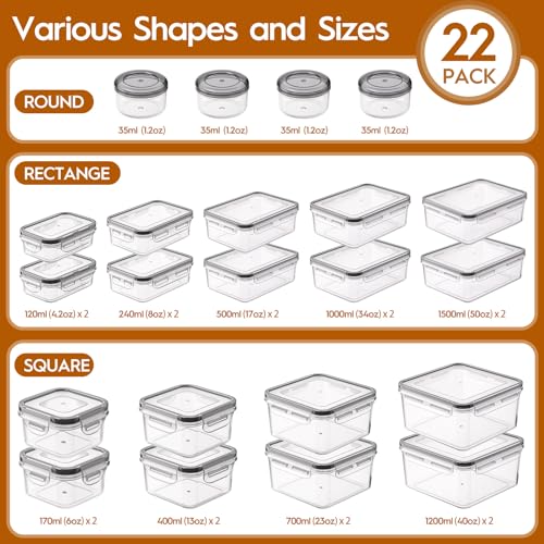 44 PCS Food Storage Containers with Lids Airtight (22 Containers & 22 Lids), Leak proof Meal Prep Container Set for Kitchen Storage, BPA-free, PVC-free Plastic, Microwave/Dishwasher Safe, Labels & Pen - color: 44 Piece