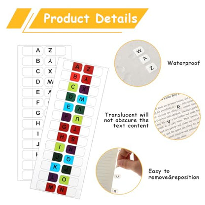 A-Z 26 Alphabet Tabs, Self Adhesive - White and Colorful Letters, 260 Pcs, 10 Sheets - color: Colorful