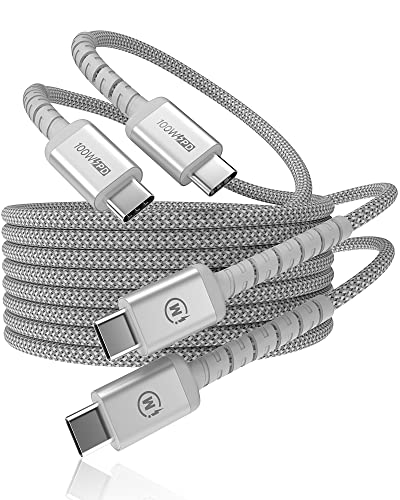 imuto USB C to USB C Cable (6.6ft, 2-Pack) 100W Fast Charging Cable Braided for iPhone 15/15Pro/15Plus/15ProMax MacBook Pro 2020,iPad Pro 2020, iPad Air 4,Samsung Galaxy S23+/S23 Ultra (Sliver) - color: Silver
