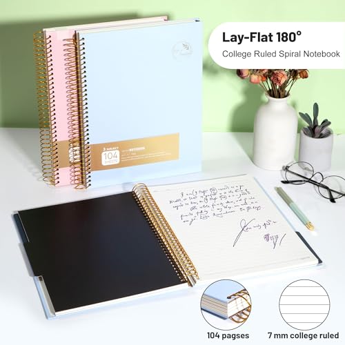 FLYING EAGLE 3 Subject Spiral Notebook Large Spiral Notebook 8.5 X 11, Blue Journal for Women Men, 100 GSM Thick Paper 104 Sheets, Hardcover Notebook for Work, School, Writing, Note Taking Blue - color: 1.blue