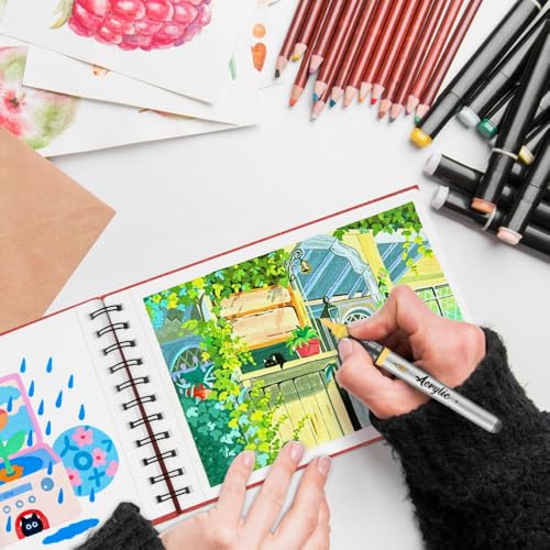 8.3x5.8 Sketch Book, Top Spiral Bound Sketch Pad, 60sheets 92lb/150gsm Bright White Paper, Acid-Free Mixed Media Paper for Painting, Dawing & Art Supplies. B-Red - color: TopSpiral-BrightWhite-Red