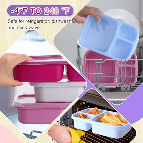 Honeydak 5 Pack Snack Containers 3 Compartment Bento Snack Boxes Divided Meal Prep Containers with Lids Reusable Adults Lunch Food Storage Box for School Work Travel(Blue White Purple) - color: Blue White Purple