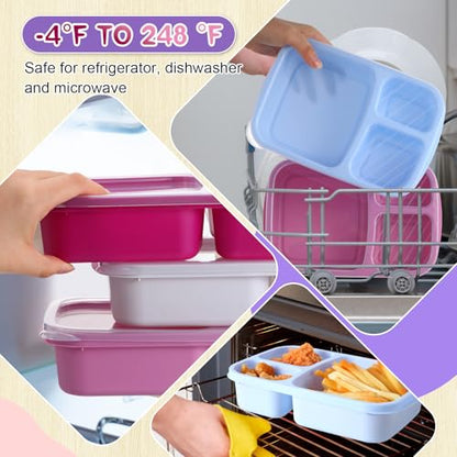 Honeydak 5 Pack Snack Containers 3 Compartment Bento Snack Boxes Divided Meal Prep Containers with Lids Reusable Adults Lunch Food Storage Box for School Work Travel(Blue White Purple) - color: Blue White Purple