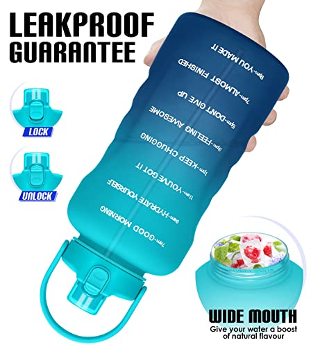 HydroPal 1 Gallon Water Bottles with Straw, 128 oz Water Bottle BPA Free Innovative 2-IN-1 Lid Gym Bottle with Times to Drink Motivational, Large for Sports Fitness Camping Water Jug （13.8X5.5 inch） - color: Azure Crystal
