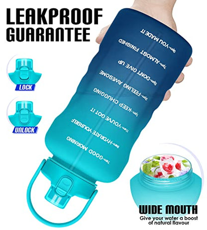 HydroPal 1 Gallon Water Bottles with Straw, 128 oz Water Bottle BPA Free Innovative 2-IN-1 Lid Gym Bottle with Times to Drink Motivational, Large for Sports Fitness Camping Water Jug （13.8X5.5 inch） - color: Azure Crystal