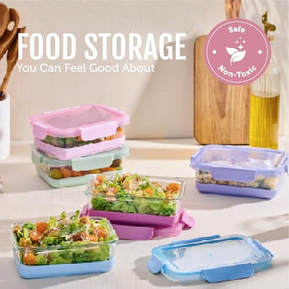 Ello Duraglass Refresh 3.4 Cup Meal Prep Sets 10Pc, 5 Pack Set- Glass Food Storage Container with Silicone Boot and Airtight BPA-Free Plastic Lids, Dishwasher, Microwave and Freezer Safe, Melon - color: Melon Refresh