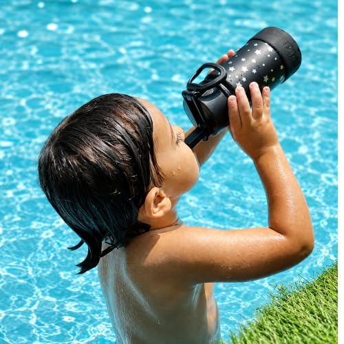 CHILLOUT LIFE 12oz Kids Insulated Stainless Steel Water Bottle with Leak Proof Straw Lid & 144 Stickers - color: Star Night Sky, style: 12 oz