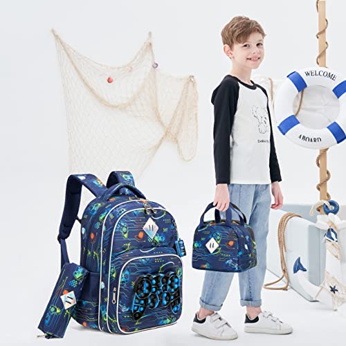 Backpack for Girls Elementary Preschool Kids Lunch Box for School - color: Boys Gamepad Bag