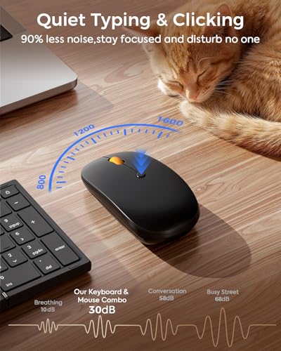 Foldable Keyboard and Mouse with Storage Bag, 2.4G+BT5.0 x 2 for Laptop | Full-Size US Layout, Quiet in Shared Spaces, Travel Essential, Wireless Mouse, USB-C Rechargeable, for Win/Mac/iOS/Android