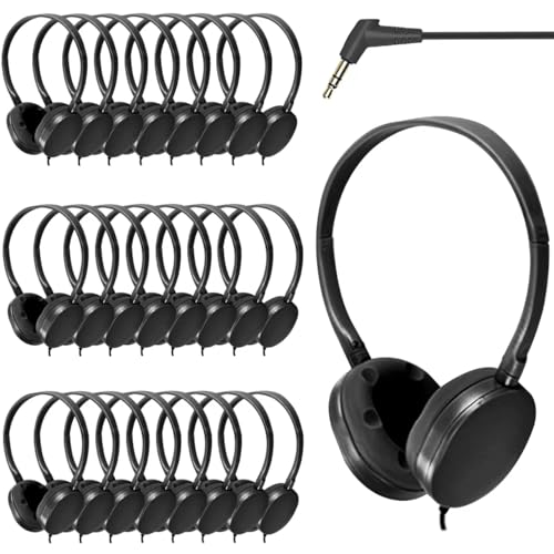 Wholesale Bulk Headphones 25 Pack for Classroom Kids, Class Set Durable Headphones for School, Students, Adults, Libraries - color: Black, size: 25 Pack