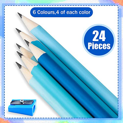 CHENGU 24 Pcs Blue Pencils for Kids Erasable Wood Pencils Pack Cute School Supply for Kid with Top Eraser Blue Wooden Back to School Kit Drawing Work Summer Office Gift