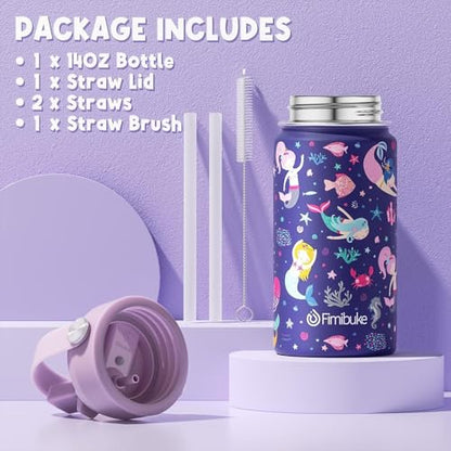 Fimibuke Kids Bento Lunch Box with 4 Compartments, Insulated lunch Bag, Stainless Steel Insulated Water Bottle, Ice Pack & Utensils Set, Birthday Gifts for Ages 3-12 Back to School Toddler Girls Boys - color: A9. Cotton Candy