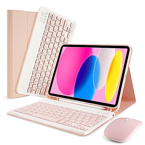 SOPPY Bluetooth Keyboard Case with Mouse for iPad 11th Gen. (A16) 11-inch 2025, 10th Generation 10.9 inch 2022, Detachable Protective Cover, with Built-in Pen Holder, USB-C Rechargeable, Pink - color: Pink, size: for iPad (A16) 11th/10th Gen.