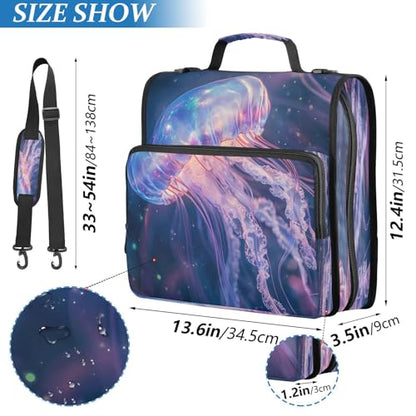 3 Ring Zipper Binder Ocean Beach Sea Jellyfish Binders Bag with Shoulder Strap 500 Sheets Paper Organizer Trapper Keeper Documents Storage File Folder for School Office - color: A938