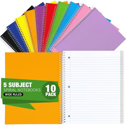 Fulmoon 10 Pcs 5 Subject Notebook Spiral Notebooks for School Office Hardcover Spiral Lined Notebook for Work, 240 Pages/ 120 Sheets, 8 x 10-1/2", 3 Hole Punched, 4 Removable Dividers(11/32 inch) - size: 11/ 32 inch