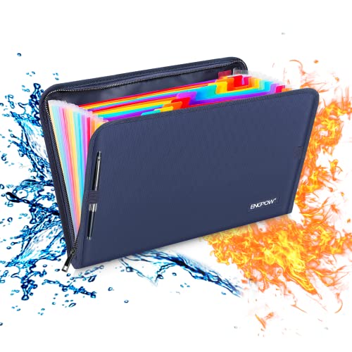 ENGPOW 13 Pocket Expanding File Folder,Fireproof Accordion File Folder Document Organizer with Zipper Closure,Portable Filing Organizer Safe with Colorful Tabs for A4/Letter Size Paper,Files(Blue) - color: Blue, size: 13 Multicolored Pockets
